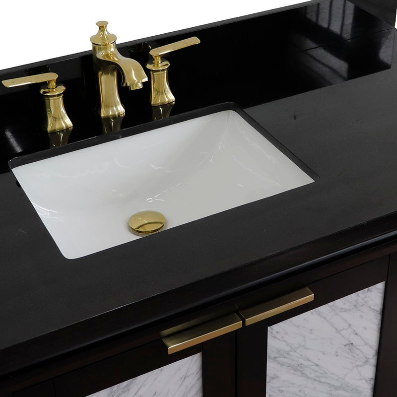 Bellaterra Home 400990-43L-BL-BGRL Trento 43" vanity, Black, Black Galaxy granite top, countertop and sink close-up