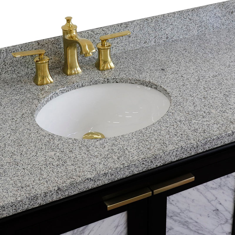 Bellaterra Home 400990-43L-BL-GYOL Trento 43" vanity, Black, gray granite top, countertop and sink close-up
