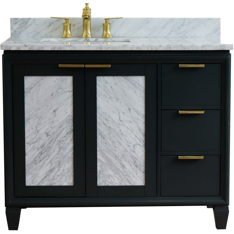 Bellaterra Home 400990-43L-DG-WMRL Trento 43" vanity, Dark Gray, White Carrara marble top, front view on a white background