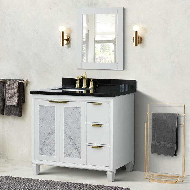 Bellaterra Home 400990-43L-WH-BGRL Trento 43" vanity, White, Black Galaxy granite top, installed in a bathroom