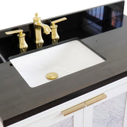 Bellaterra Home 400990-43L-WH-BGRL Trento 43" vanity, White, Black Galaxy granite top, countertop and sink close-up