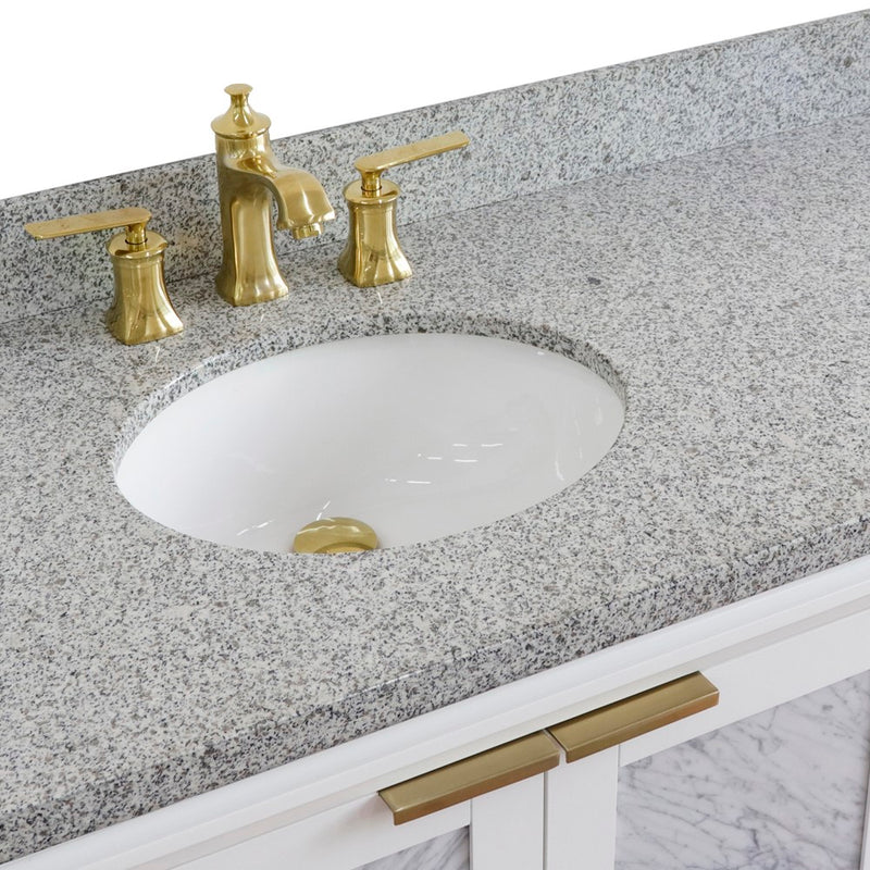 Bellaterra Home 400990-43L-WH-GYOL Trento 43" vanity, White, gray granite top, countertop and sink close-up