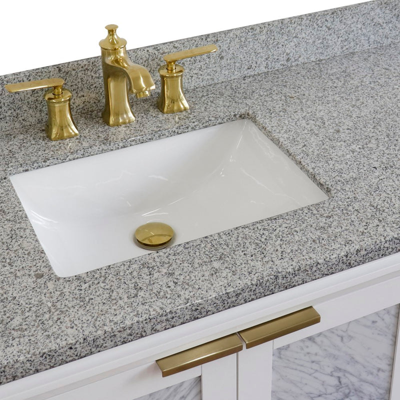 Bellaterra Home 400990-43L-WH-GYRL Trento 43" vanity, White, gray granite top, countertop and sink close-up
