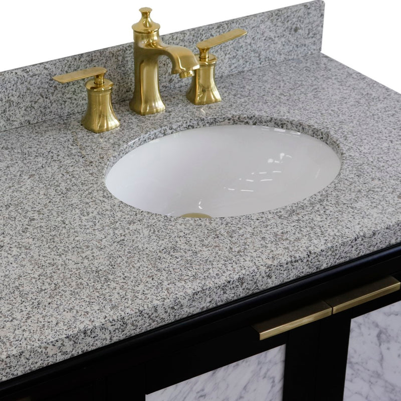Bellaterra Home 400990-43R-BL-GYOR Trento 43" vanity, Black, gray granite top, countertop and sink close-up