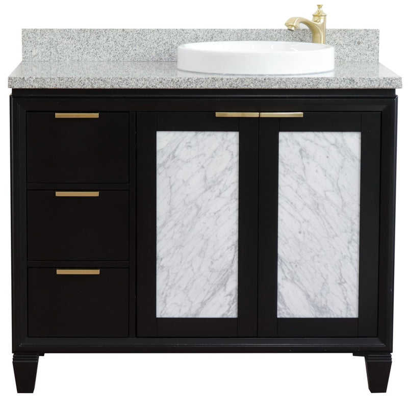 Bellaterra Home 400990-43R-BL-GYRDR Trento 43" vanity, Black, gray granite top, front view on a white background