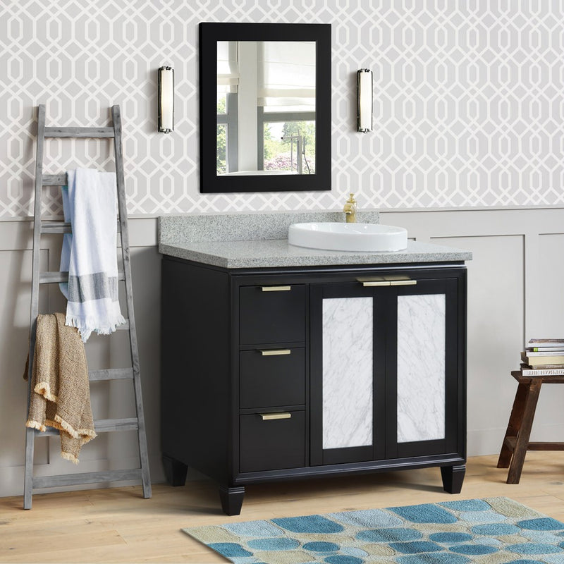 Bellaterra Home 400990-43R-BL-GYRDR Trento 43" vanity, Black, gray granite top, installed in a bathroom