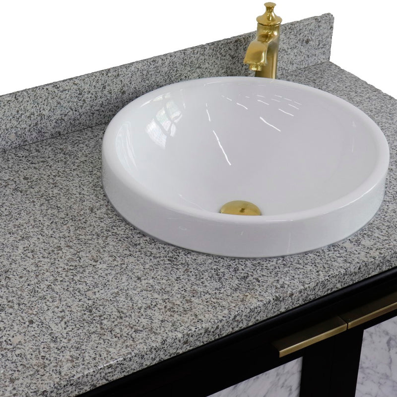 Bellaterra Home 400990-43R-BL-GYRDR Trento 43" vanity, Black, gray granite top, countertop and sink close-up