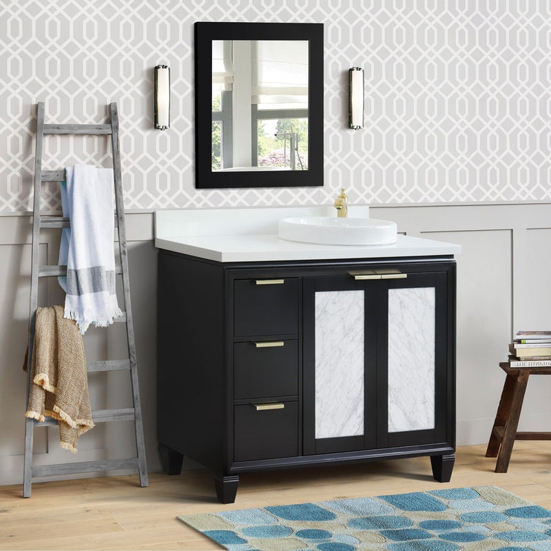 Bellaterra Home 400990-43R-BL-WERDR Trento 43" vanity, Black, white engineered stone top, installed in a bathroom
