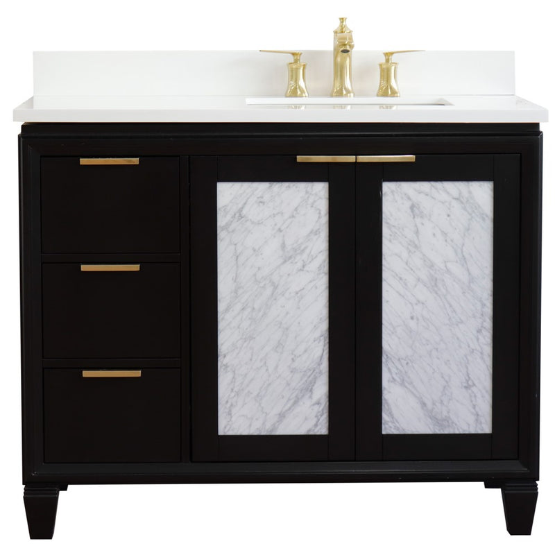 Bellaterra Home 400990-43R-BL-WERR Trento 43" vanity, Black, white engineered stone top, front view on a white background