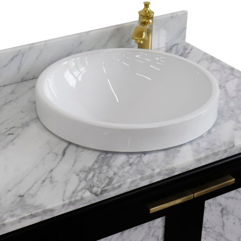Bellaterra Home 400990-43R-BL-WMRDR Trento 43" vanity, Black, White Carrara marble top, countertop and sink close-up