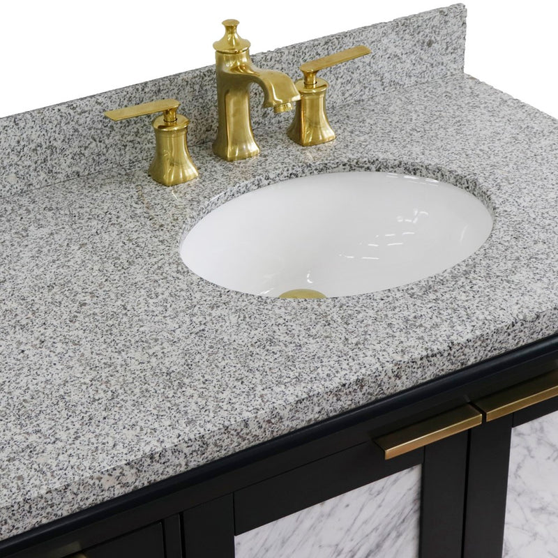 Bellaterra Home 400990-43R-DG-GYOR Trento 43" vanity, Dark Gray, gray granite top, countertop and sink close-up