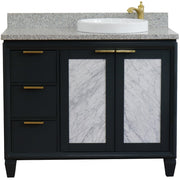 Bellaterra Home 400990-43R-DG-GYRDR Trento 43" vanity, Dark Gray, gray granite top, front view on a white background
