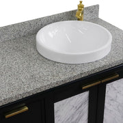 Bellaterra Home 400990-43R-DG-GYRDR Trento 43" vanity, Dark Gray, gray granite top, countertop and sink close-up