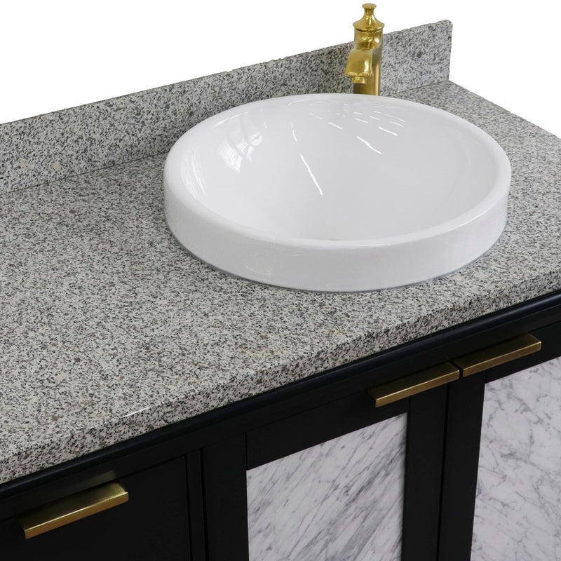 Bellaterra Home 400990-43R-DG-GYRDR Trento 43" vanity, Dark Gray, gray granite top, countertop and sink close-up