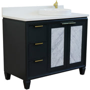Bellaterra Home 400990-43R-DG-WERDR Trento 43" vanity, Dark Gray, white engineered stone top, angled view with doors closed
