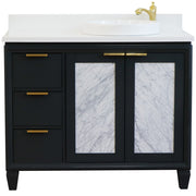 Bellaterra Home 400990-43R-DG-WERDR Trento 43" vanity, Dark Gray, white engineered stone top, front view on a white