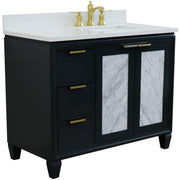 Bellaterra Home 400990-43R-DG-WERR Trento 43" vanity, Dark Gray, white engineered stone top, angled view with doors closed
