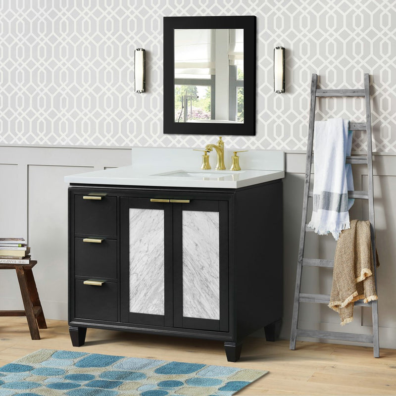 Bellaterra Home 400990-43R-DG-WERR Trento 43" vanity, Dark Gray, white engineered stone top, installed in a bathroom