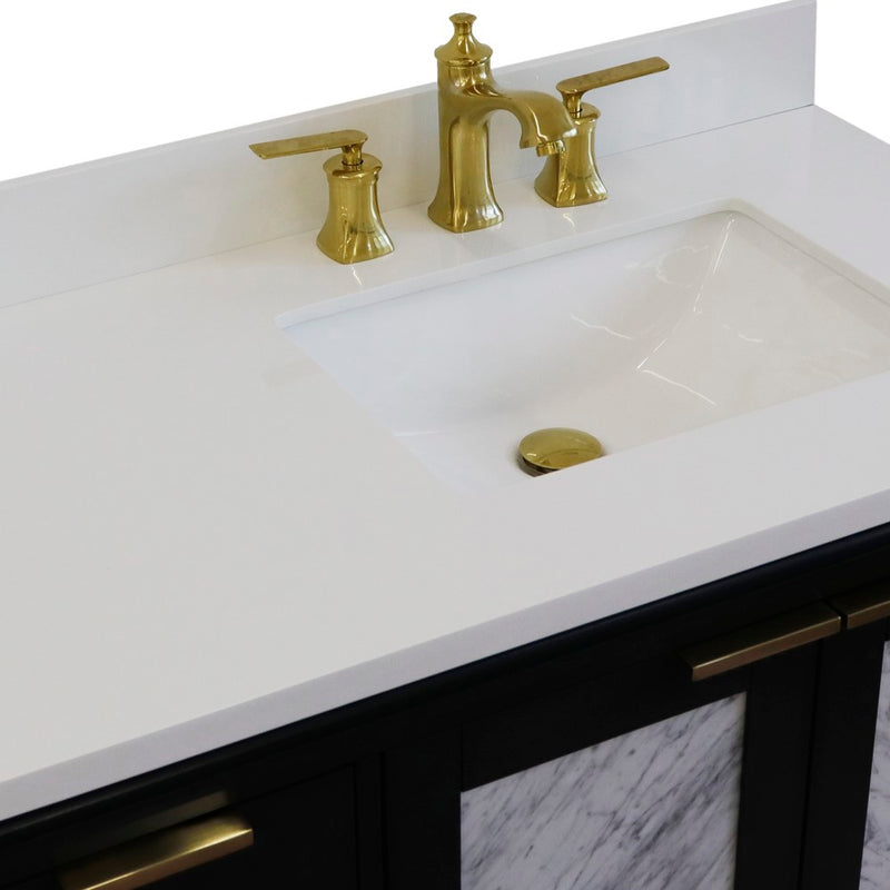 Bellaterra Home 400990-43R-DG-WERR Trento 43" vanity, Dark Gray, white engineered stone top, countertop and sink close-up