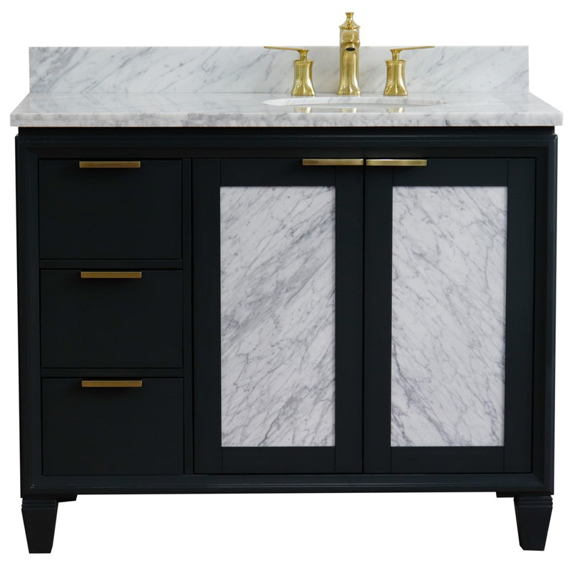 Bellaterra Home 400990-43R-DG-WMOR Trento 43" vanity, Dark Gray, White Carrara marble top, front view on a white background