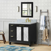 Bellaterra Home 400990-43R-DG-WMOR Trento 43" vanity, Dark Gray, White Carrara marble top, installed in a bathroom