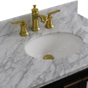 Bellaterra Home 400990-43R-DG-WMOR Trento 43" vanity, Dark Gray, White Carrara marble top, countertop and sink close-up