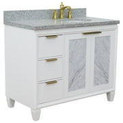 Bellaterra Home 400990-43R-WH-GYOR Trento 43" vanity, White, gray granite top, angled view with doors closed