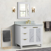 Bellaterra Home 400990-43R-WH-GYOR Trento 43" vanity, White, gray granite top, installed in a bathroom