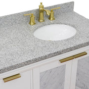Bellaterra Home 400990-43R-WH-GYOR Trento 43" vanity, White, gray granite top, countertop and sink close-up
