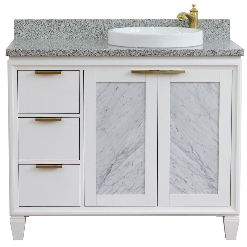 Bellaterra Home 400990-43R-WH-GYRDR Trento 43" vanity, White, gray granite top, front view on a white background
