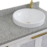 Bellaterra Home 400990-43R-WH-GYRDR Trento 43" vanity, White, gray granite top, countertop and sink close-up
