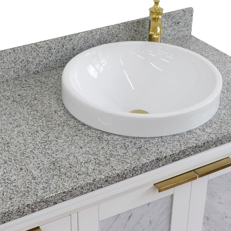 Bellaterra Home 400990-43R-WH-GYRDR Trento 43" vanity, White, gray granite top, countertop and sink close-up