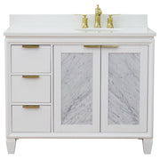 Bellaterra Home 400990-43R-WH-WEOR Trento 43" vanity, White, white engineered stone top, front view on a white background