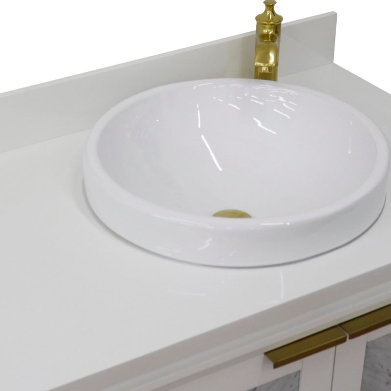 Bellaterra Home 400990-43R-WH-WERDR Trento 43" vanity, White, white engineered stone top, countertop and sink close-up