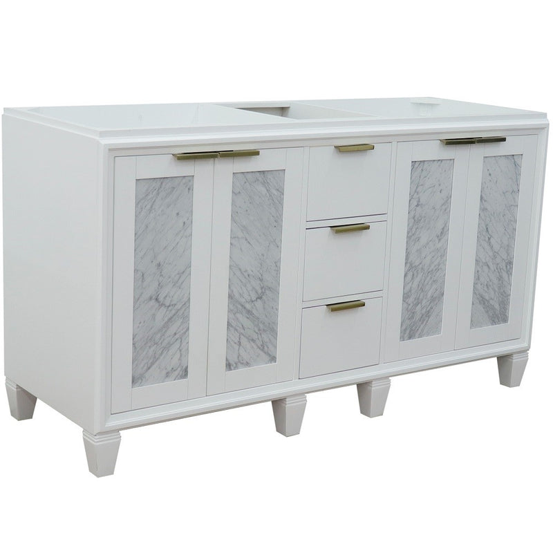 Bellaterra Home 400990-60D-WH Trento 60" vanity cabinet, White, angled view with doors closed