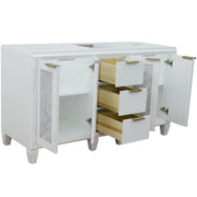 Bellaterra Home 400990-60D-WH Trento 60" vanity cabinet, White, angled view with doors open showing the shelf