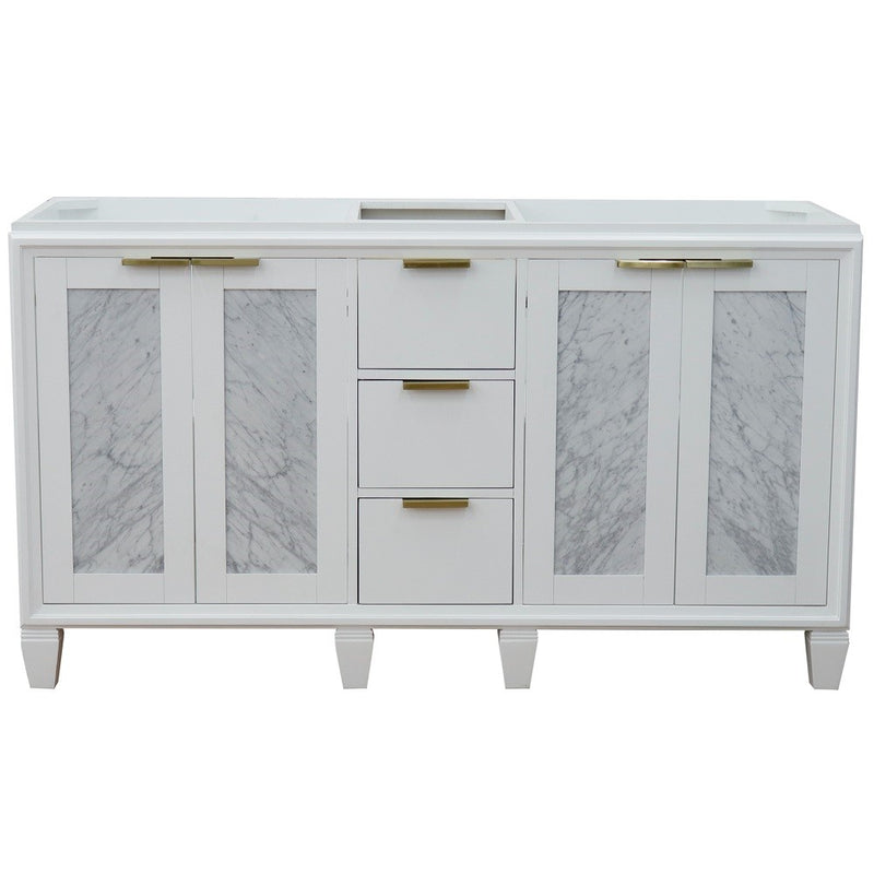 Bellaterra Home 400990-60D-WH Trento 60" vanity cabinet, White, front view on a white background