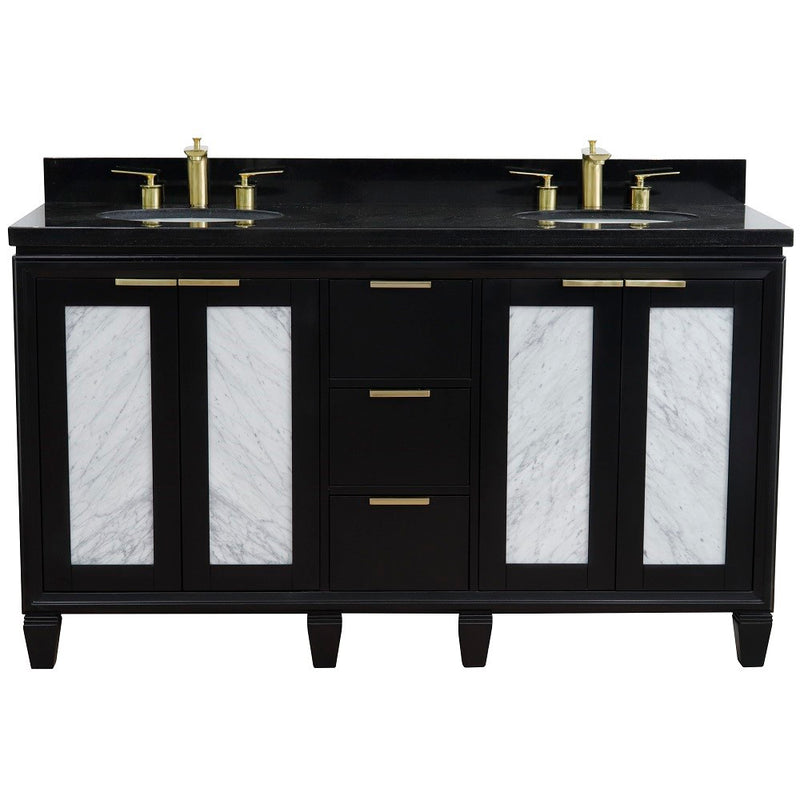 Bellaterra Home 400990-61D-BL-BGO Trento 61" vanity, Black, Black Galaxy granite top, front view on a white background