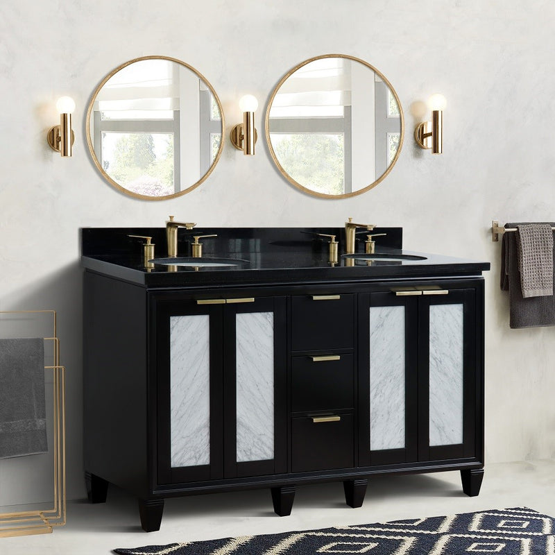Bellaterra Home 400990-61D-BL-BGO Trento 61" vanity, Black, Black Galaxy granite top, installed in a bathroom