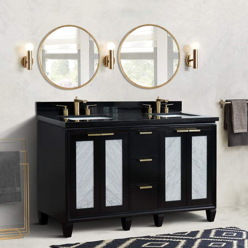 Bellaterra Home 400990-61D-BL-BGR Trento 61" vanity, Black, Black Galaxy granite top, installed in a bathroom