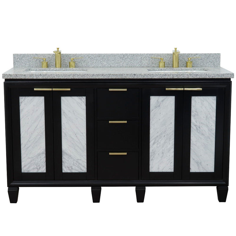 Bellaterra Home 400990-61D-BL-GYR Trento 61" vanity, Black, gray granite top, front view on a white background