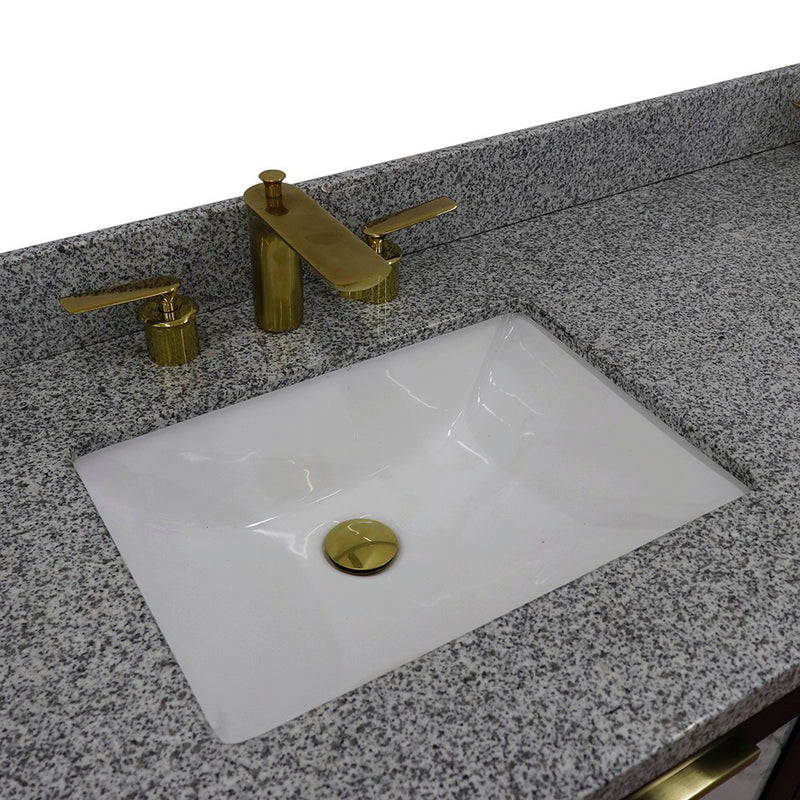 Bellaterra Home 400990-61D-BL-GYR Trento 61" vanity, Black, gray granite top, countertop and sink close-up