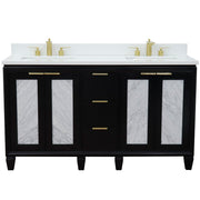 Bellaterra Home 400990-61D-BL-WER Trento 61" vanity, Black, white engineered stone top, front view on a white background