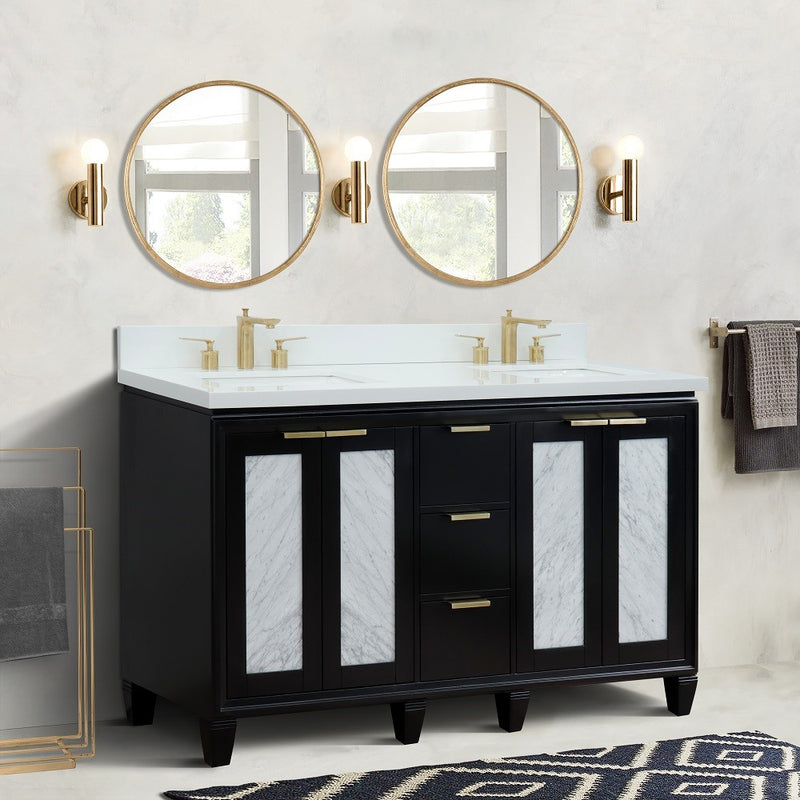 Bellaterra Home 400990-61D-BL-WER Trento 61" vanity, Black, white engineered stone top, installed in a bathroom