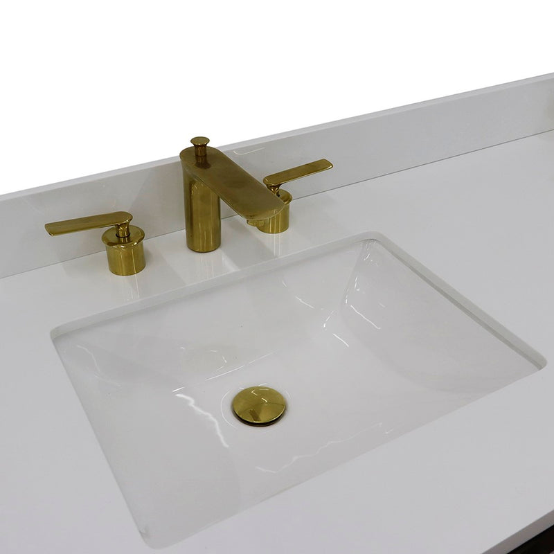 Bellaterra Home 400990-61D-BL-WER Trento 61" vanity, Black, white engineered stone top, countertop and sink close-up