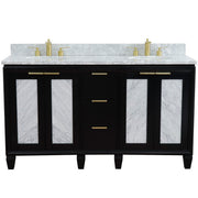 Bellaterra Home 400990-61D-BL-WMO Trento 61" vanity, Black, White Carrara marble top, front view on a white background