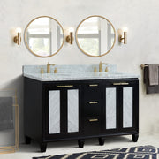 Bellaterra Home 400990-61D-BL-WMO Trento 61" vanity, Black, White Carrara marble top, installed in a bathroom