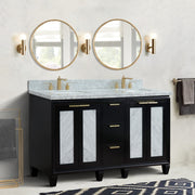Bellaterra Home 400990-61D-BL-WMR Trento 61" vanity, Black, White Carrara marble top, installed in a bathroom
