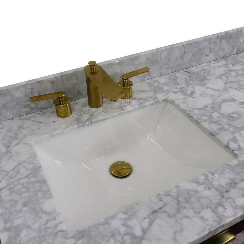 Bellaterra Home 400990-61D-BL-WMR Trento 61" vanity, Black, White Carrara marble top, countertop and sink close-up