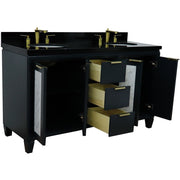 Bellaterra Home 400990-61D-DG-BGO Trento 61" vanity, Dark Gray, Black Galaxy granite top, angled view with doors open
